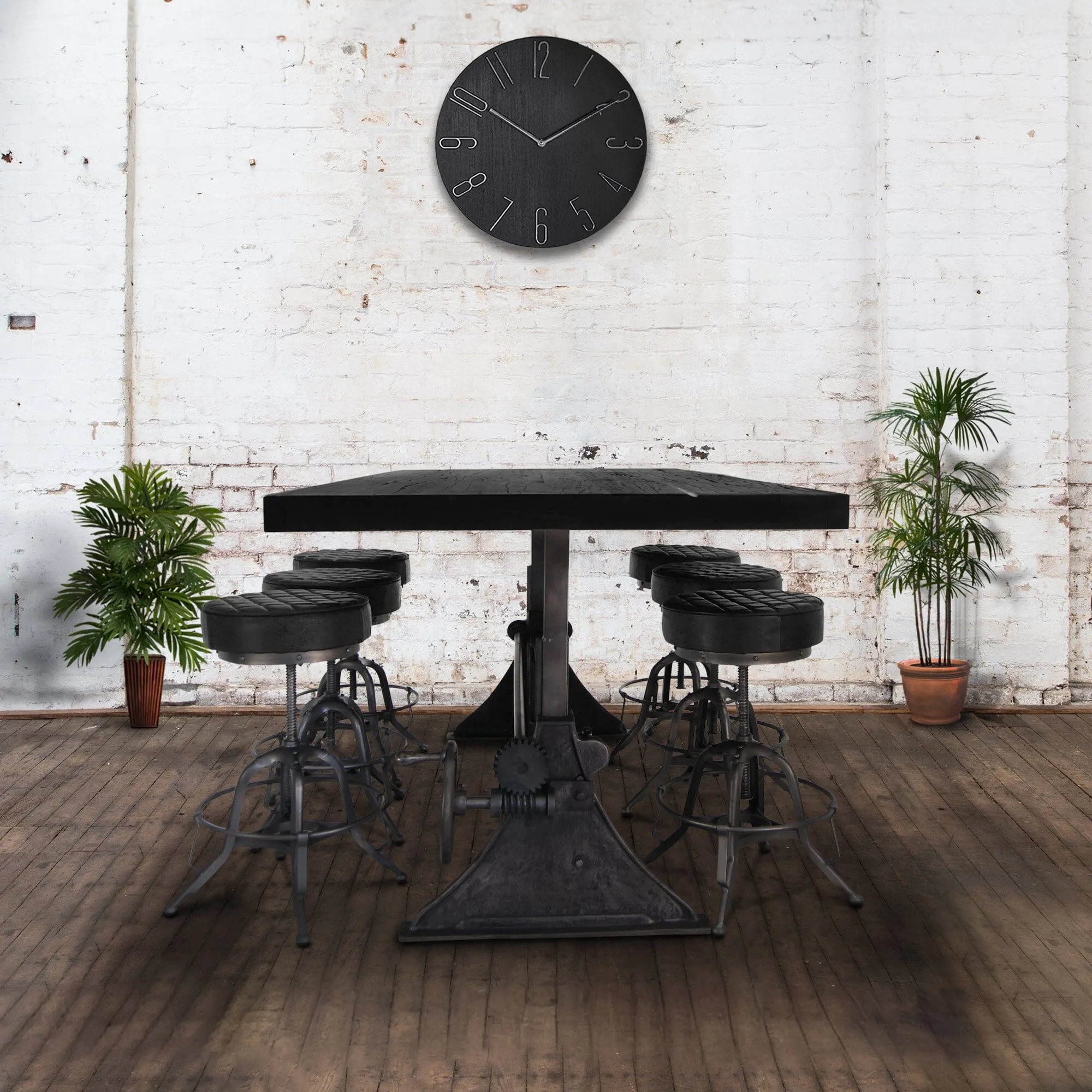 Delta Dining Table - Adjustable Height Mechanical Base - Rustic Ebony Top