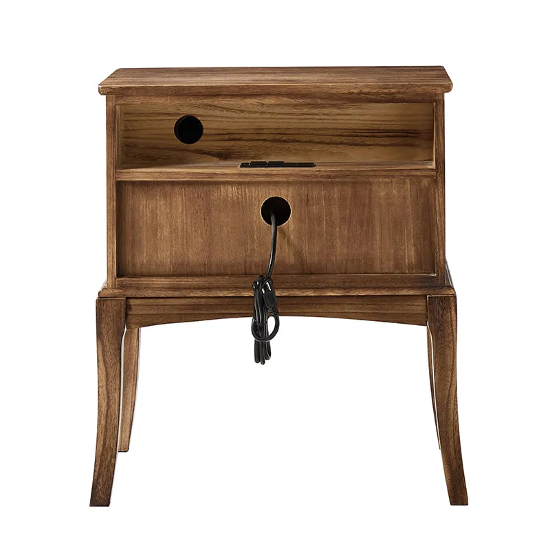 Dominique 28"Tall Solid Wood Nightstand with Hidden Outlet