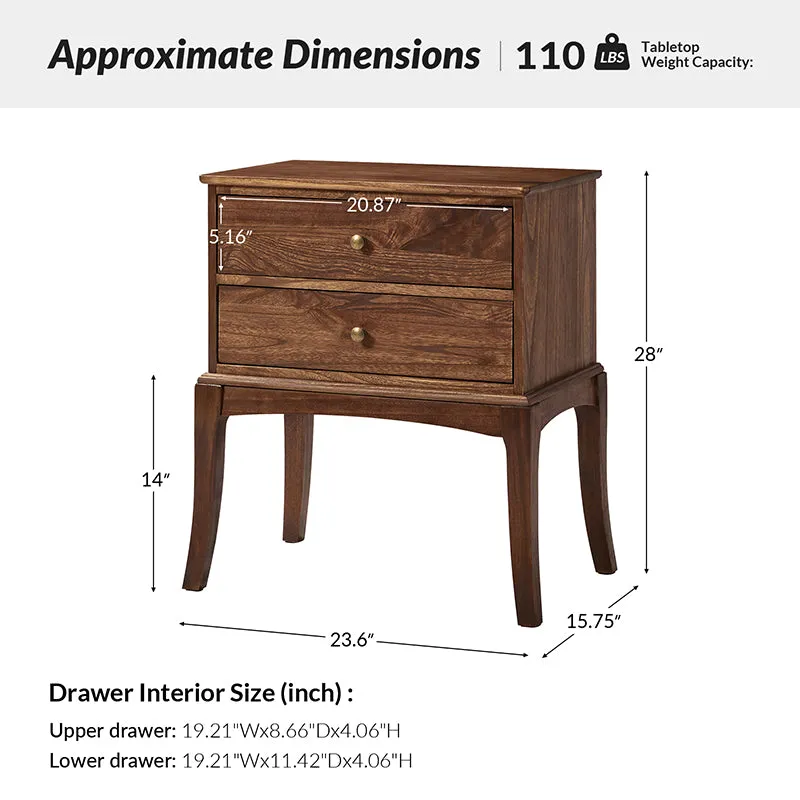 Dominique 28"Tall Solid Wood Nightstand with Hidden Outlet