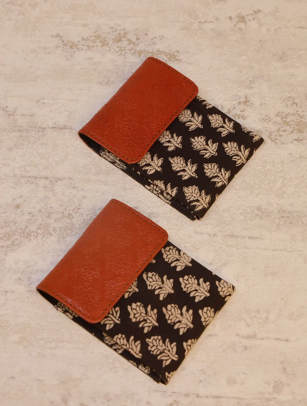 Embossed Leather & Fabric Card Holders (Set of 2)