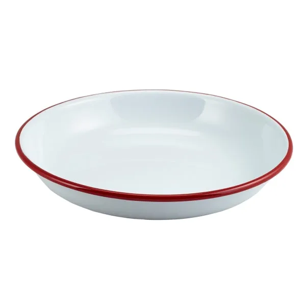 Enamel Rice/Pasta Plate White with Red Rim 20cm- Pack 1