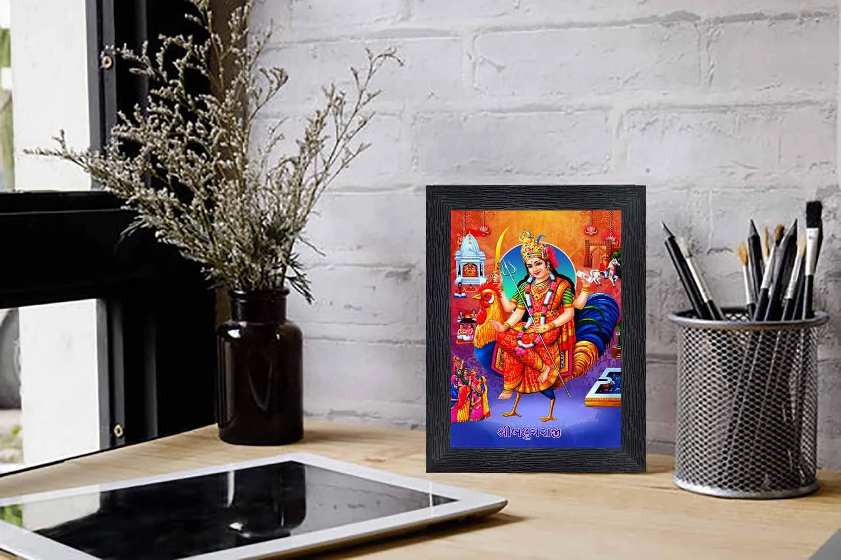 Generic PnF Bahuchara MATA Religious Wood Photo Frames with Acrylic Sheet (Glass) for Worship/Pooja(photoframe,Multicolour,8x6inch)-22553, Medium (PNF-22553-photoframe-5x7)