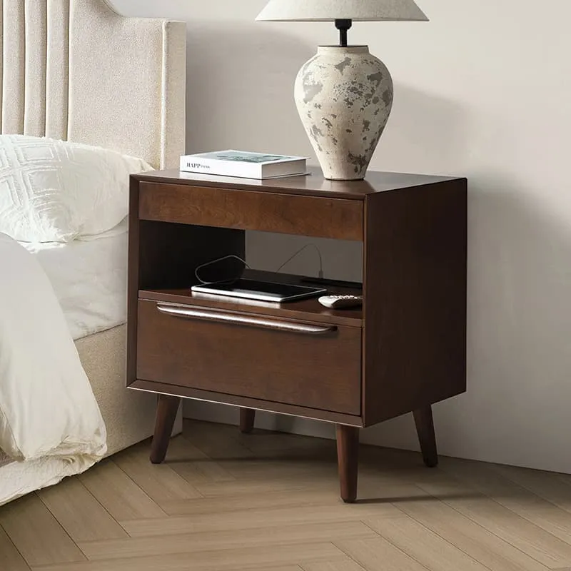 Giralda 2-Drawer Mid-century Modern Nightstand with Built-In Outlets