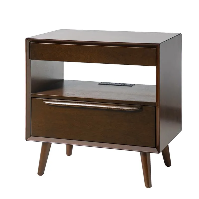 Giralda 2-Drawer Mid-century Modern Nightstand with Built-In Outlets