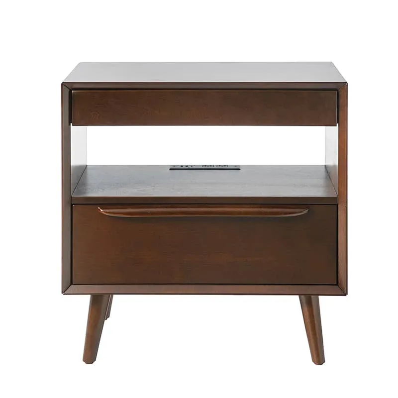 Giralda 2-Drawer Mid-century Modern Nightstand with Built-In Outlets