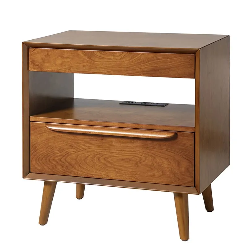 Giralda 2-Drawer Mid-century Modern Nightstand with Built-In Outlets