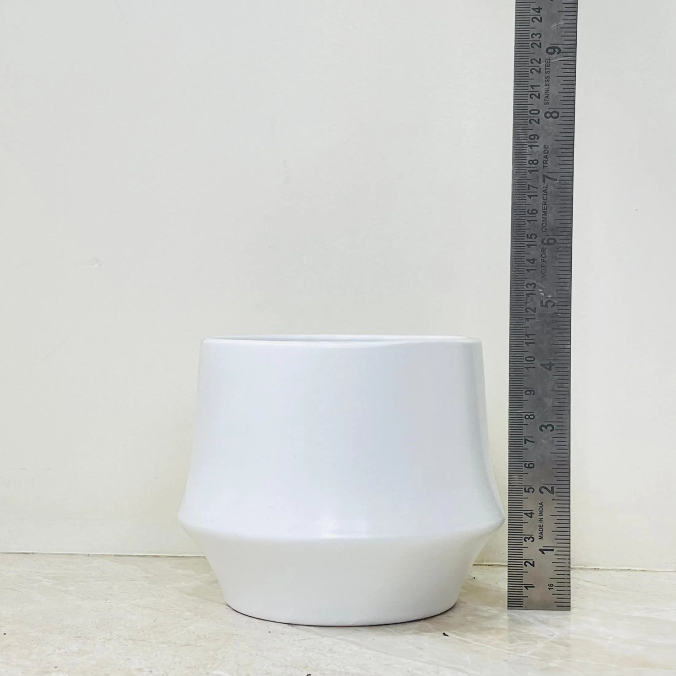 Glossy White Ceramic Planter – Tapered Cylindrical Pot