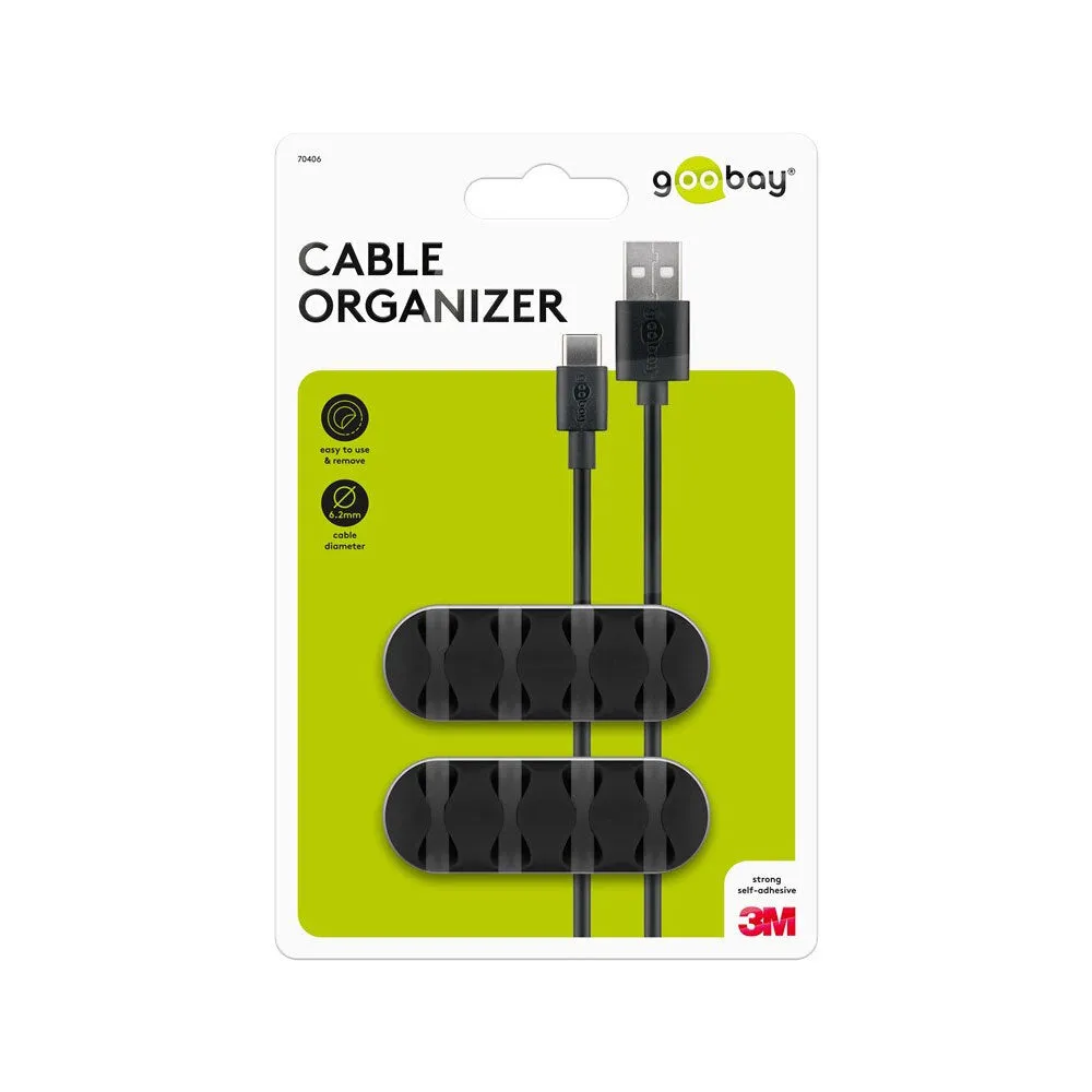 Goobay 4-Slot Adhesive Cable 6.4cm Organiser (Black) 2-Pieces