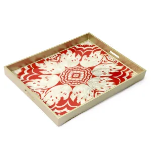 Handmade Reverse Painted Mirror Tray with Handles in Tomato - Extra Large