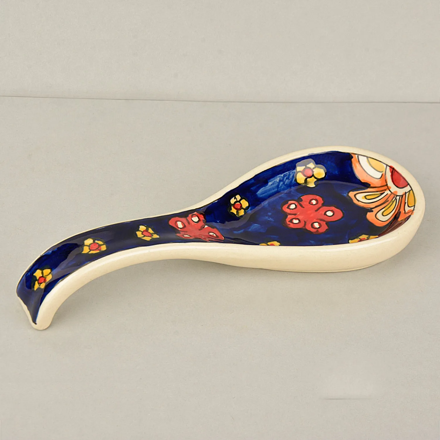 Handpainted Ceramic Spoon Rest (Blue, Length - 22 cm, Width - 9 cm)