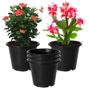 Heart Home Durable Plastic Flower Pot|Gamla with Drain Holes for Indoor Home Decor & Outdoor Balcony,Garden,6"x5",Pack of 5 (Black)