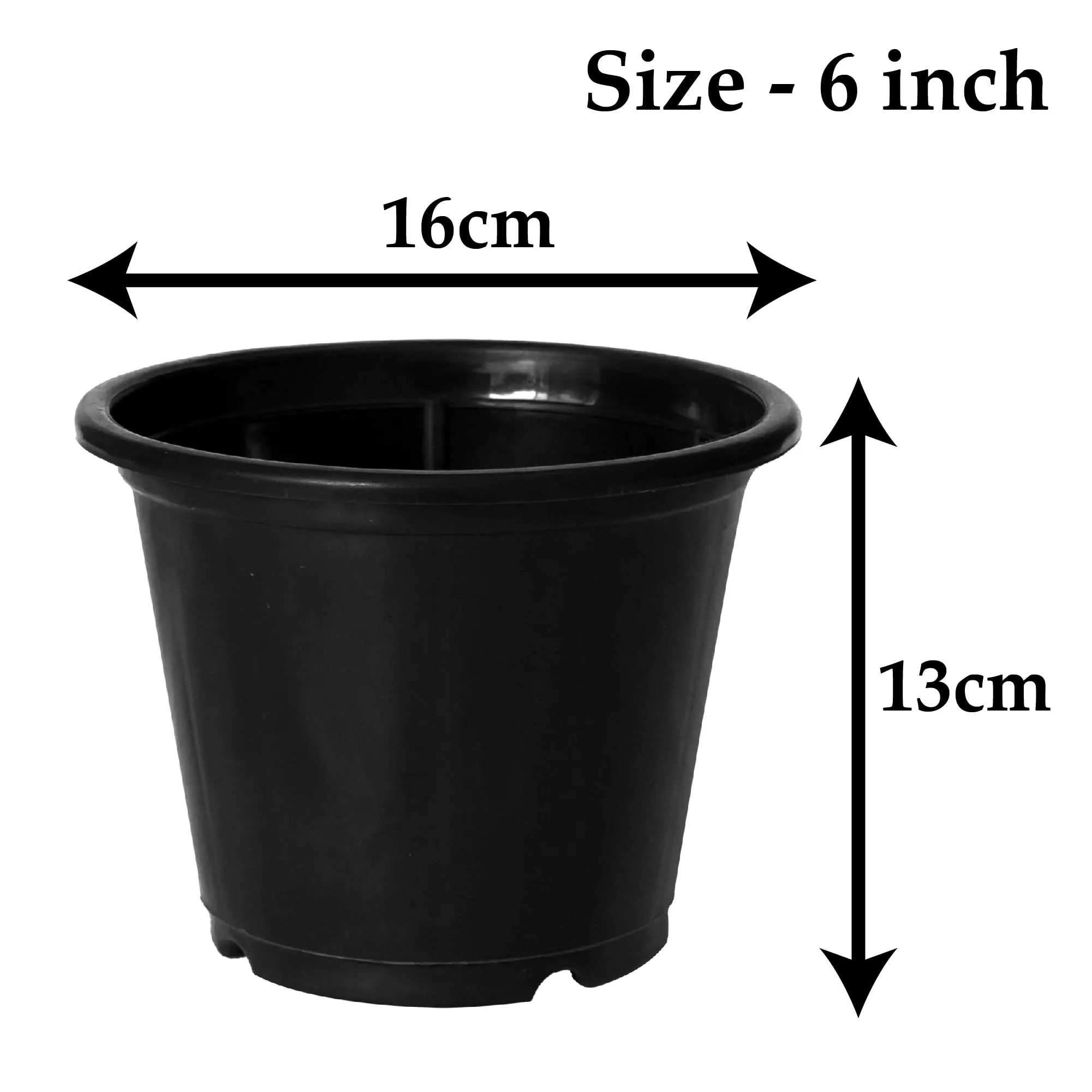 Heart Home Durable Plastic Flower Pot|Gamla with Drain Holes for Indoor Home Decor & Outdoor Balcony,Garden,6"x5",Pack of 5 (Black)