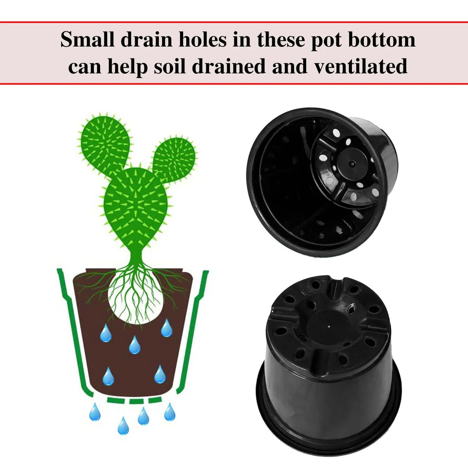 Heart Home Durable Plastic Flower Pot|Gamla with Drain Holes for Indoor Home Decor & Outdoor Balcony,Garden,6"x5",Pack of 5 (Black)