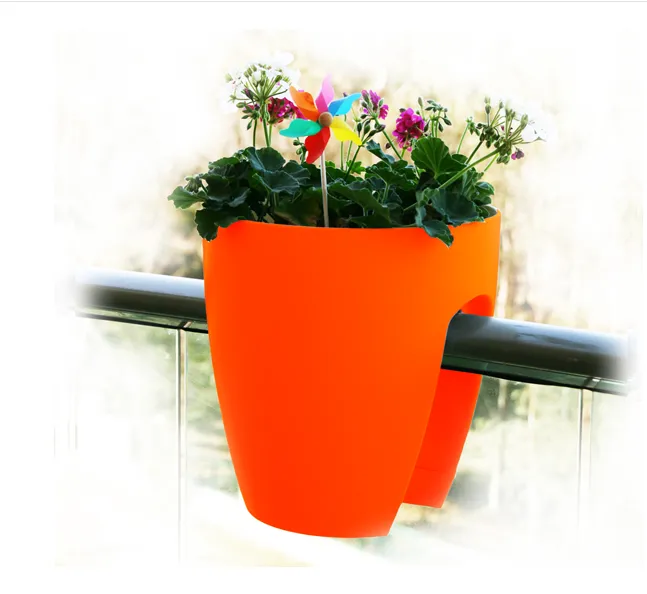 High Quality Plastic Balcony Railing Planter (Orange-Green-Red Combos) (Pack of 3)