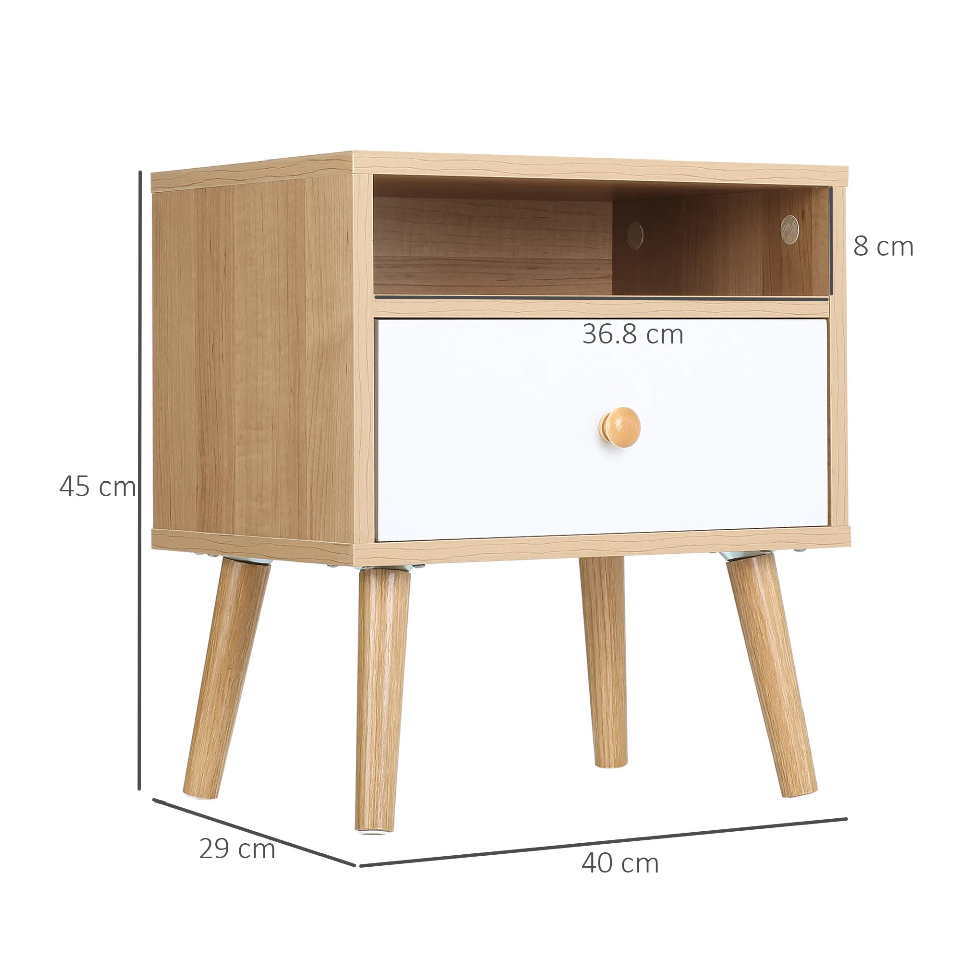 HOMCOM Modern Bedside Table with Drawer and Shelf - Stylish Natural Nightstand, Ample Storage