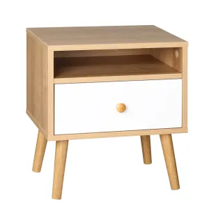 HOMCOM Modern Bedside Table with Drawer and Shelf - Stylish Natural Nightstand, Ample Storage