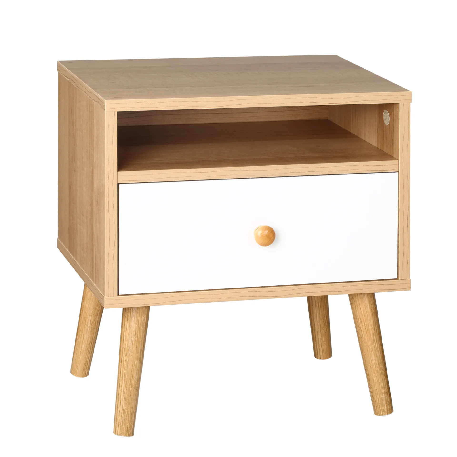 HOMCOM Modern Bedside Table with Drawer and Shelf - Stylish Natural Nightstand, Ample Storage