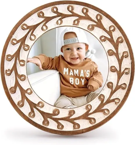 KABAS Wall & Tabletop Frames Mango Wood Picture Frame 4 x 4 Inch Wooden Display Frame Circle Photo Frame for Kitchen Gallery Wedding (6.5" x 6.5" x 0.75")