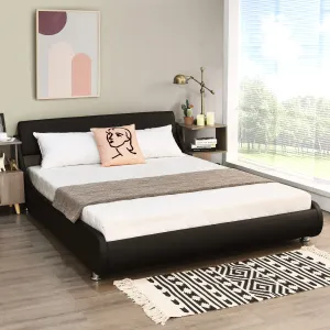 KOMFOTT Faux Leather Bed Frame, Upholstered Mattress Foundation with Adjustable Headboard