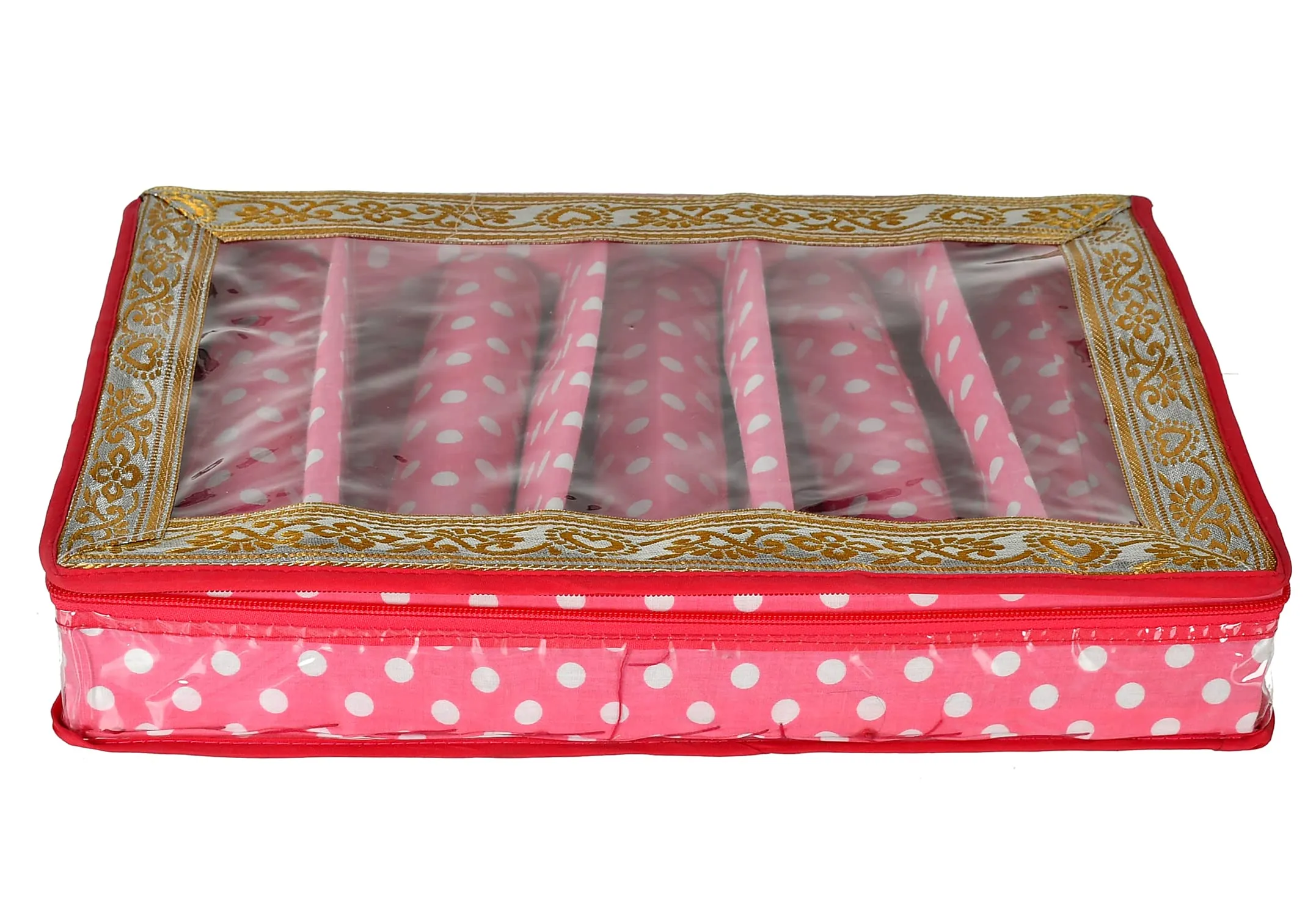 Kuber Industries Dot Printed Laminated 5 Rod Bangle, Chudi, Watches & Bracelet Box/Organizer With Transparent Top (Pink)-HS43KUBMART25545