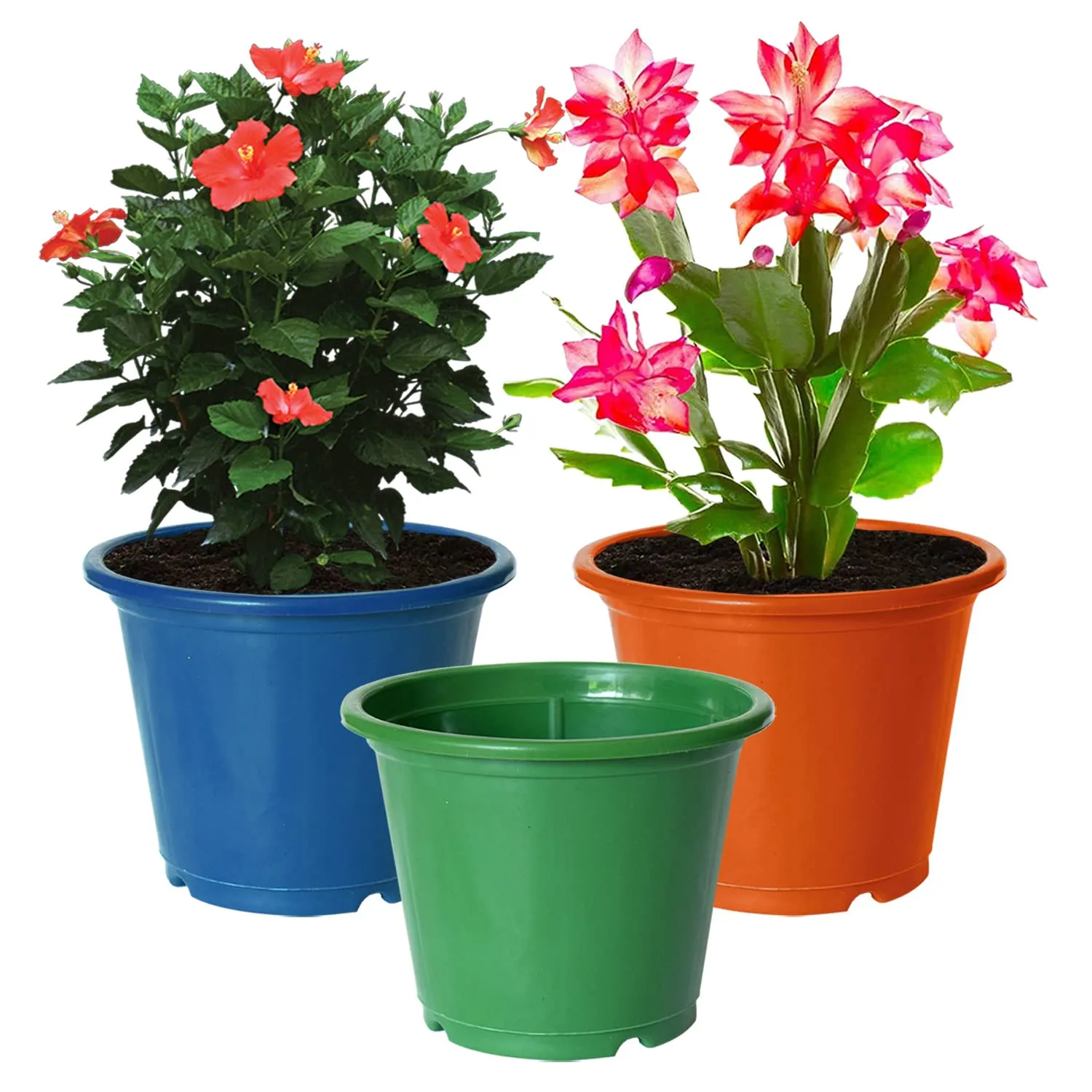 Kuber Industries Durable Plastic Flower Pot|Gamla for Indoor Home Decor & Outdoor Balcony,Garden,6"x5",Pack of 3 (Blue,Orange,Green)