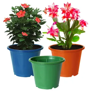 Kuber Industries Durable Plastic Flower Pot|Gamla for Indoor Home Decor & Outdoor Balcony,Garden,6"x5",Pack of 3 (Blue,Orange,Green)