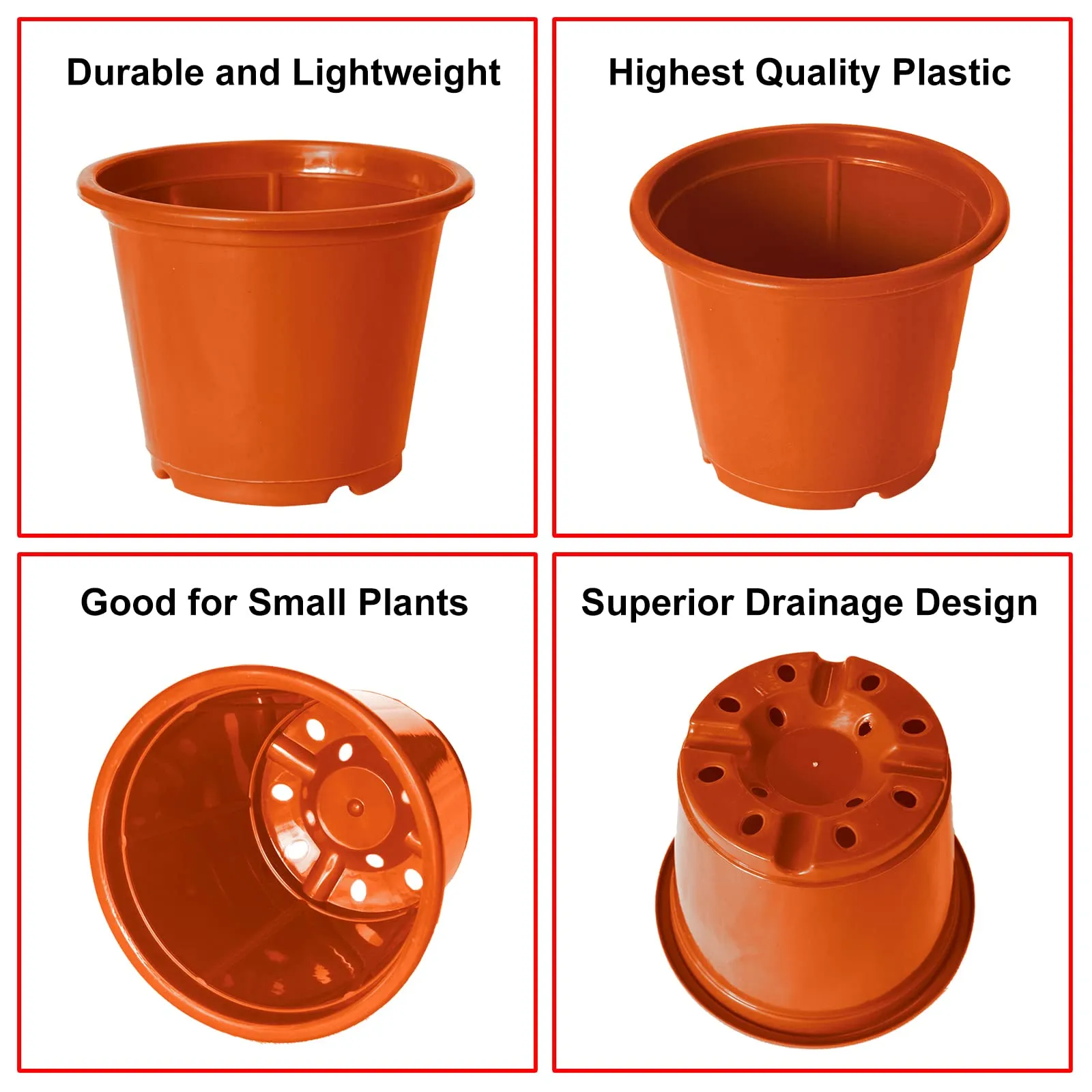 Kuber Industries Durable Plastic Flower Pot|Gamla for Indoor Home Decor & Outdoor Balcony,Garden,6"x5",Pack of 3 (Red,Black,Orange)