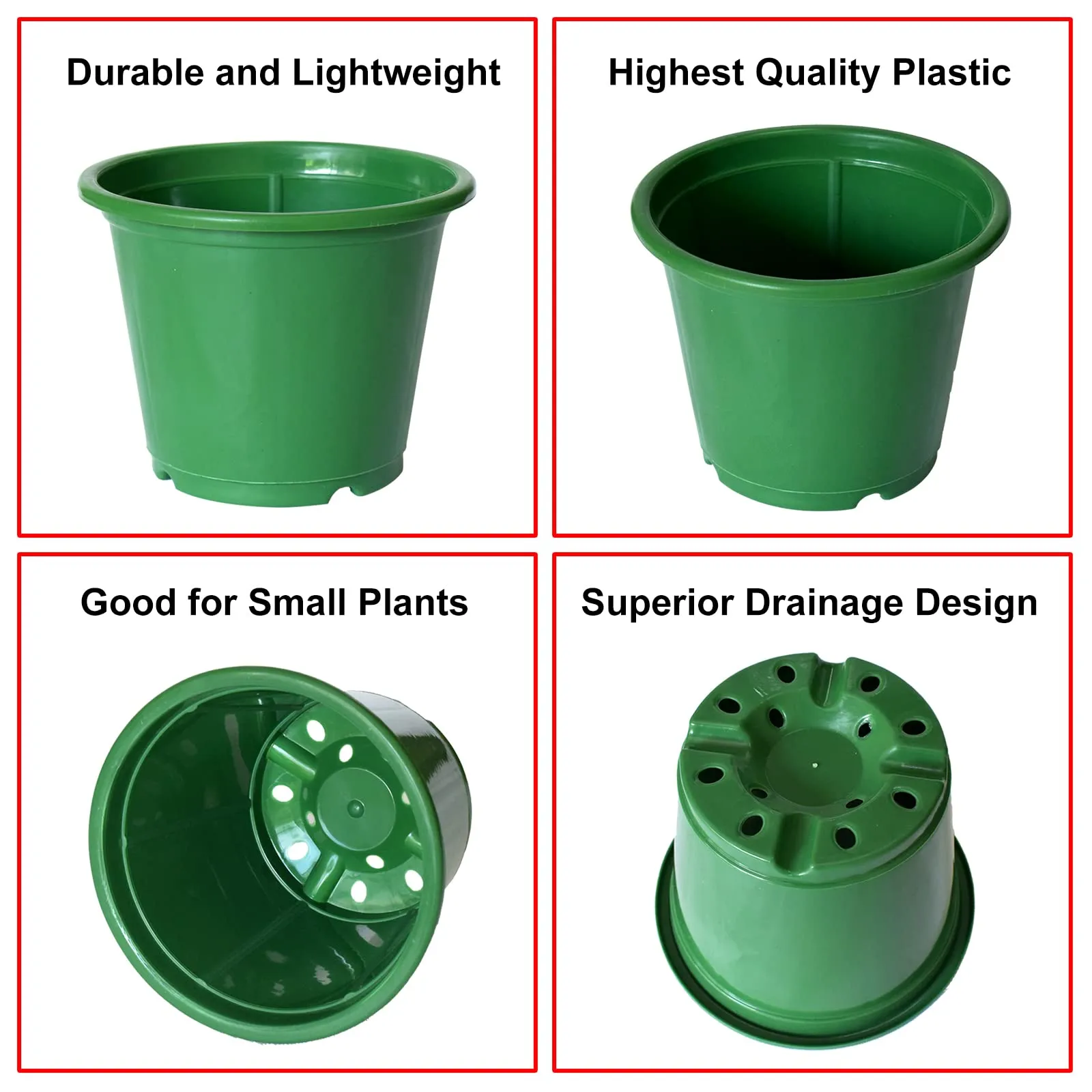 Kuber Industries Durable Plastic Flower Pot|Gamla with Drain Holes for Indoor Home Decor & Outdoor Balcony,Garden,6"x5",Pack of 10 (Green)