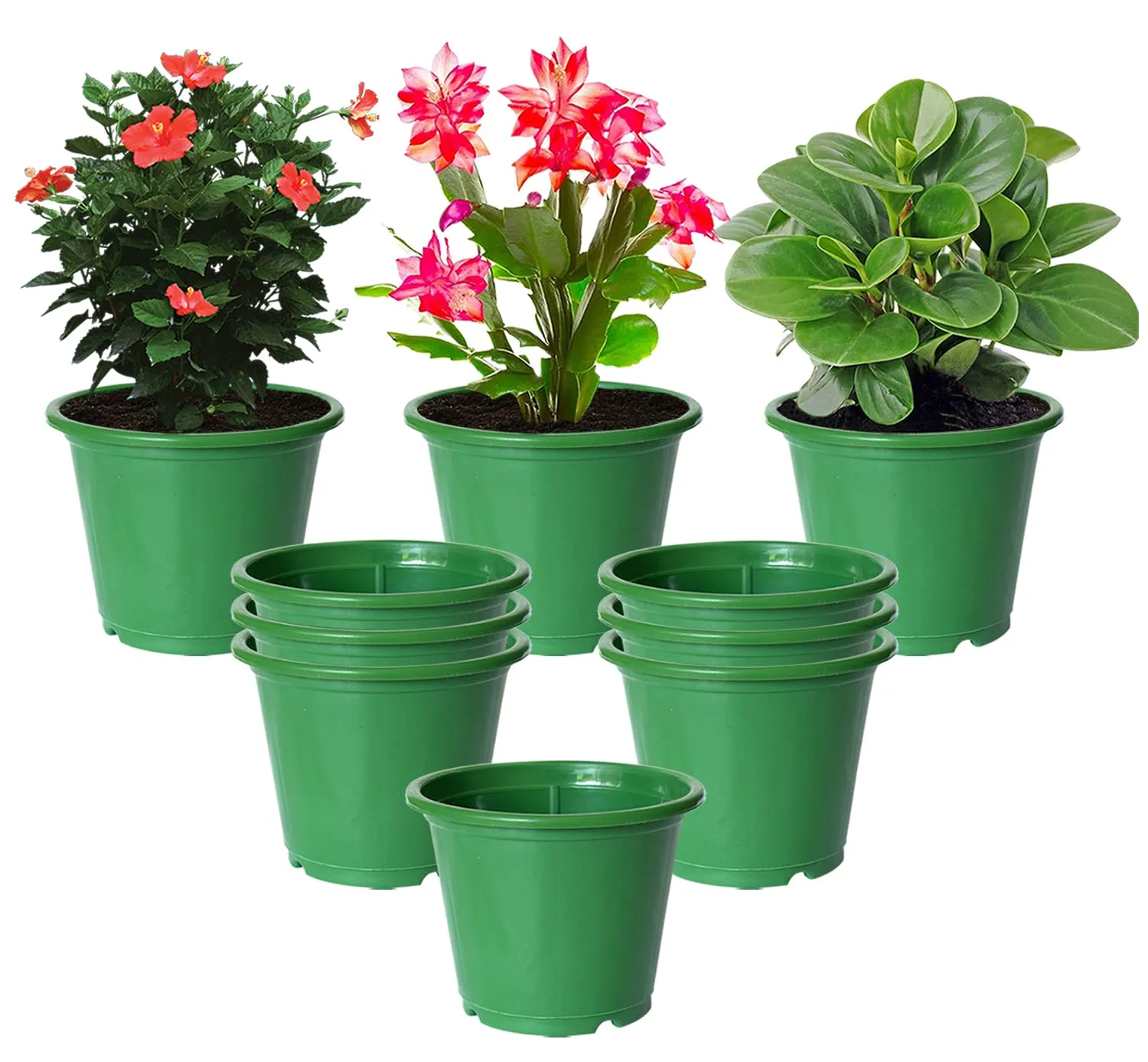 Kuber Industries Durable Plastic Flower Pot|Gamla with Drain Holes for Indoor Home Decor & Outdoor Balcony,Garden,6"x5",Pack of 10 (Green)