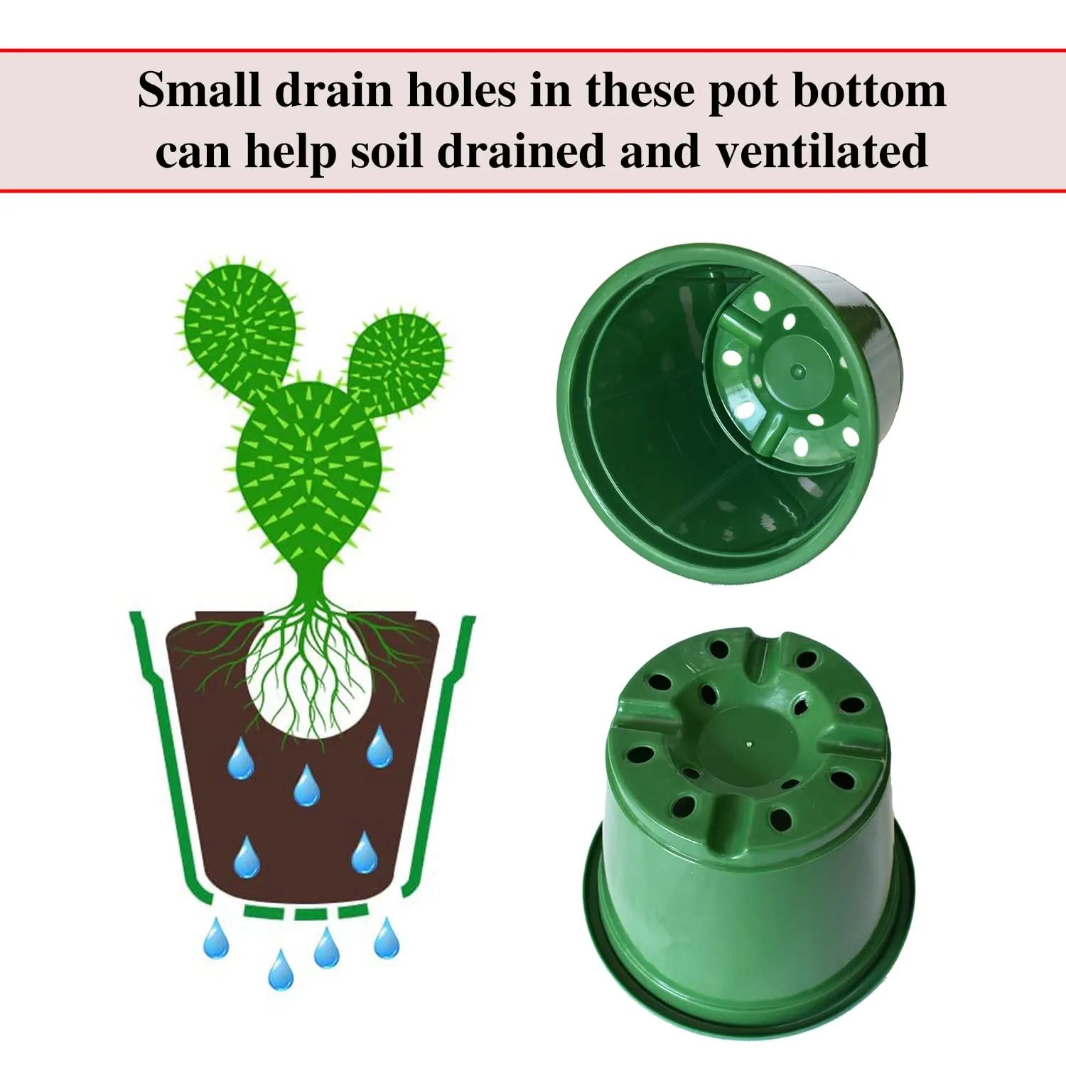 Kuber Industries Durable Plastic Flower Pot|Gamla with Drain Holes for Indoor Home Decor & Outdoor Balcony,Garden,6"x5",Pack of 3 (Green)