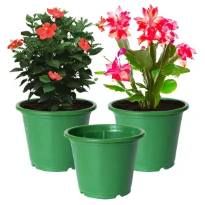 Kuber Industries Durable Plastic Flower Pot|Gamla with Drain Holes for Indoor Home Decor & Outdoor Balcony,Garden,6"x5",Pack of 3 (Green)