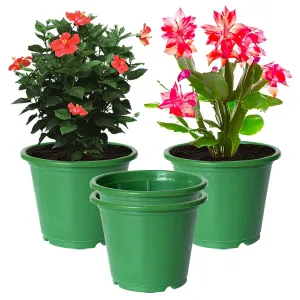 Kuber Industries Durable Plastic Flower Pot|Gamla with Drain Holes for Indoor Home Decor & Outdoor Balcony,Garden,6"x5",Pack of 4 (Green)