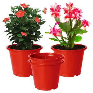 Kuber Industries Durable Plastic Flower Pot|Gamla with Drain Holes for Indoor Home Decor & Outdoor Balcony,Garden,6"x5",Pack of 4 (Red)