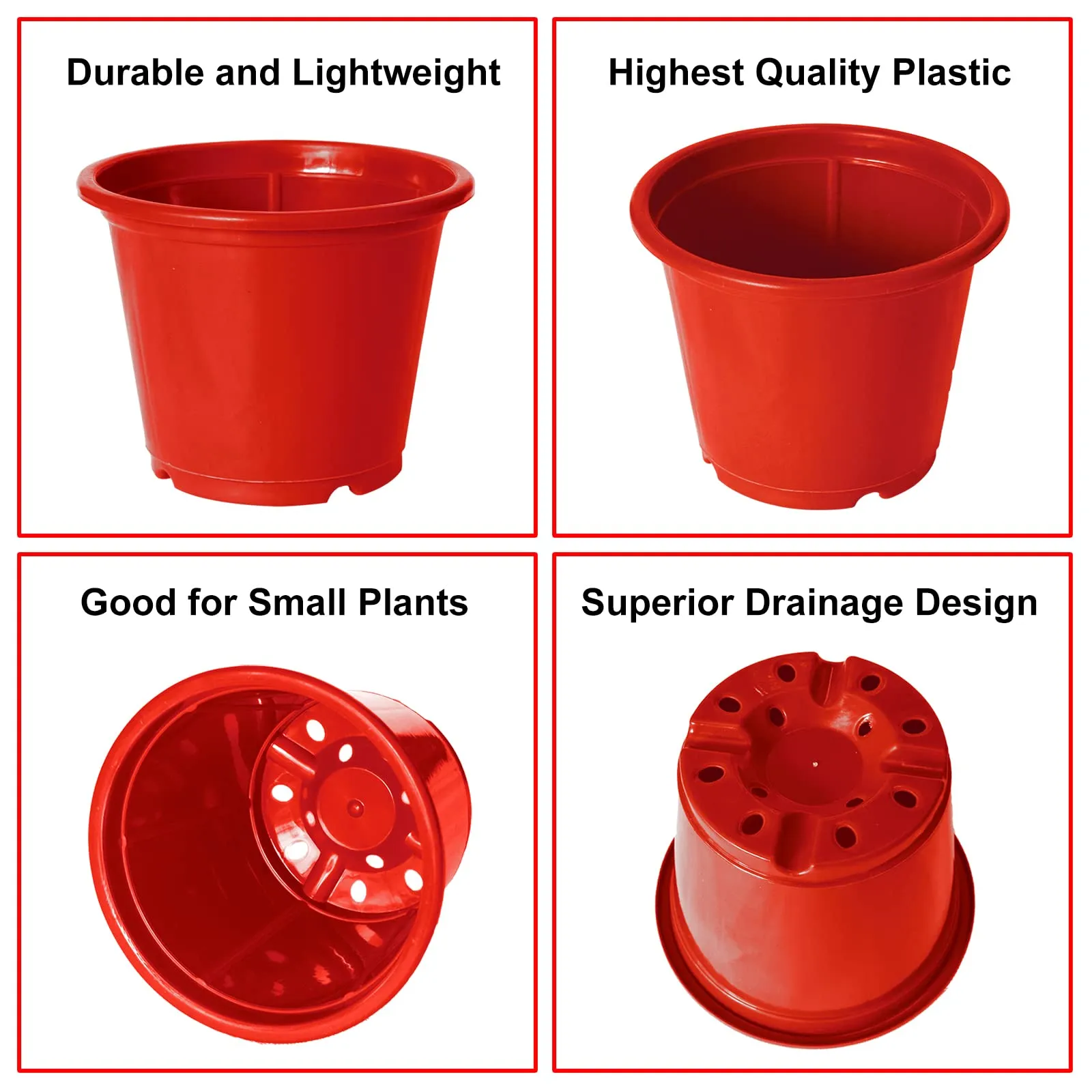 Kuber Industries Durable Plastic Flower Pot|Gamla with Drain Holes for Indoor Home Decor & Outdoor Balcony,Garden,6"x5",Pack of 4 (Red)