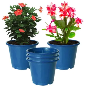 Kuber Industries Durable Plastic Flower Pot|Gamla with Drain Holes for Indoor Home Decor & Outdoor Balcony,Garden,6"x5",Pack of 5,(Blue)