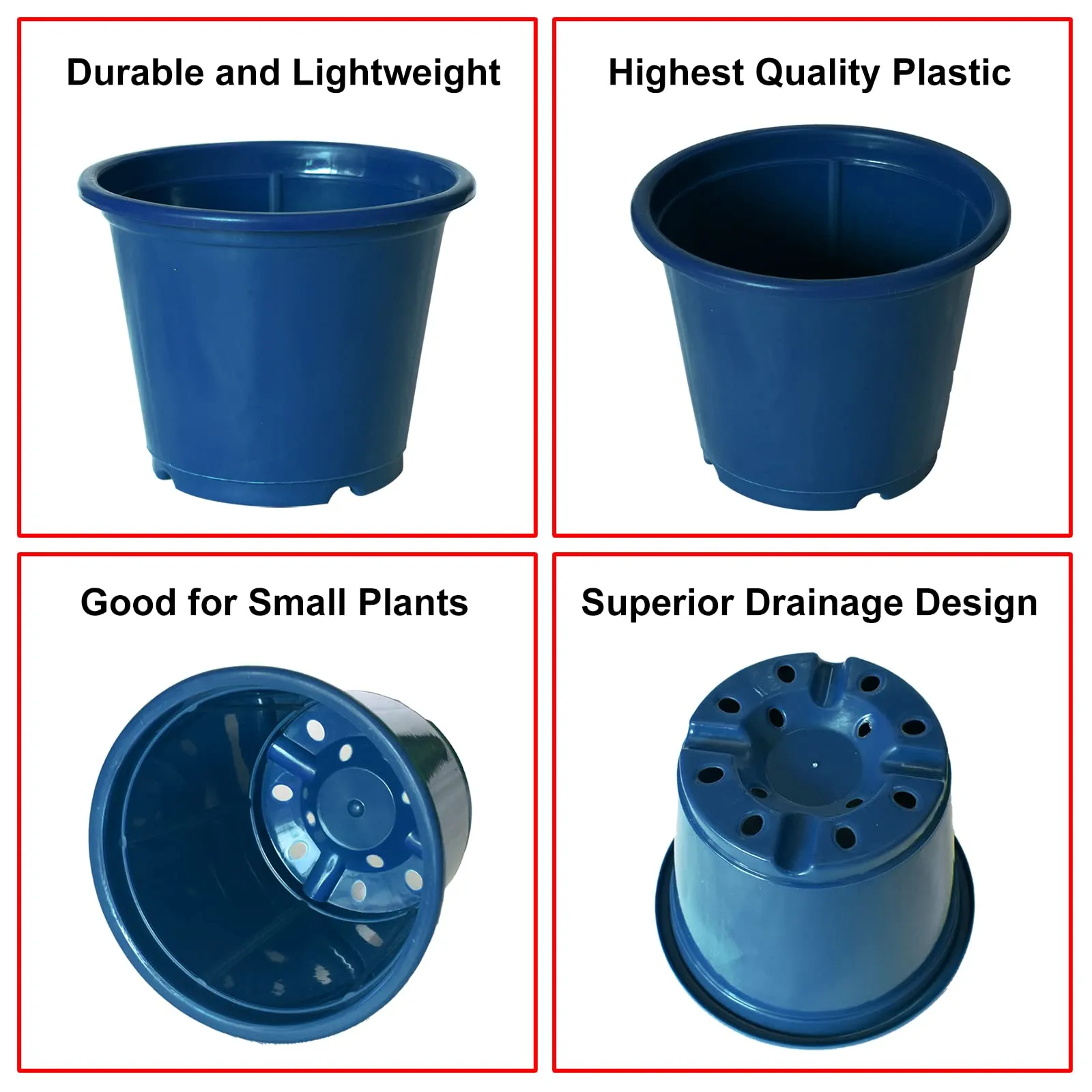 Kuber Industries Durable Plastic Flower Pot|Gamla with Drain Holes for Indoor Home Decor & Outdoor Balcony,Garden,6"x5",Pack of 5,(Blue)