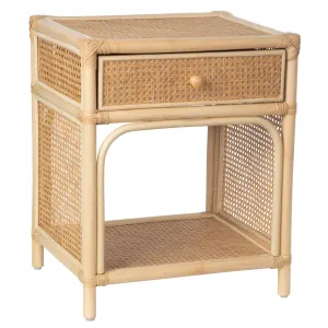 Latitude Rattan Cane Bedside Table with Drawer and Open Shelf, Natural