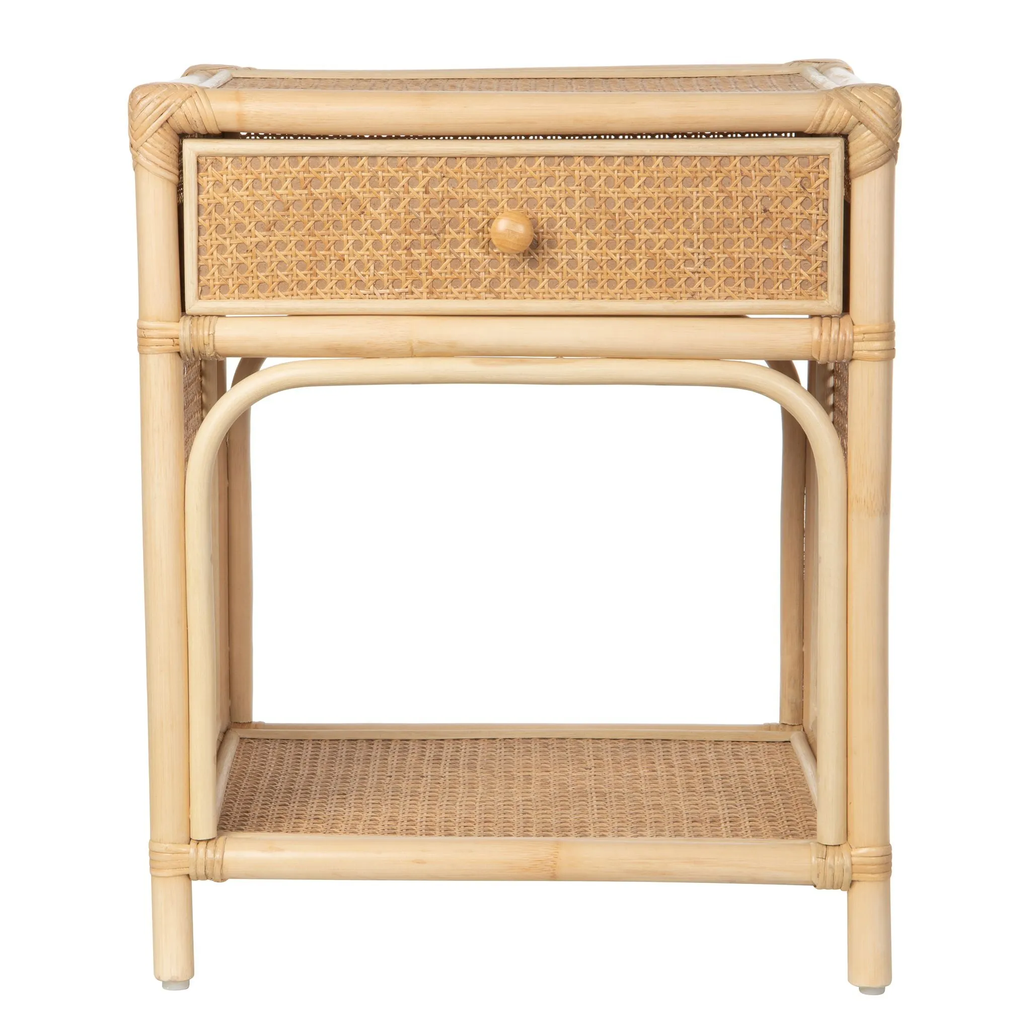 Latitude Rattan Cane Bedside Table with Drawer and Open Shelf, Natural