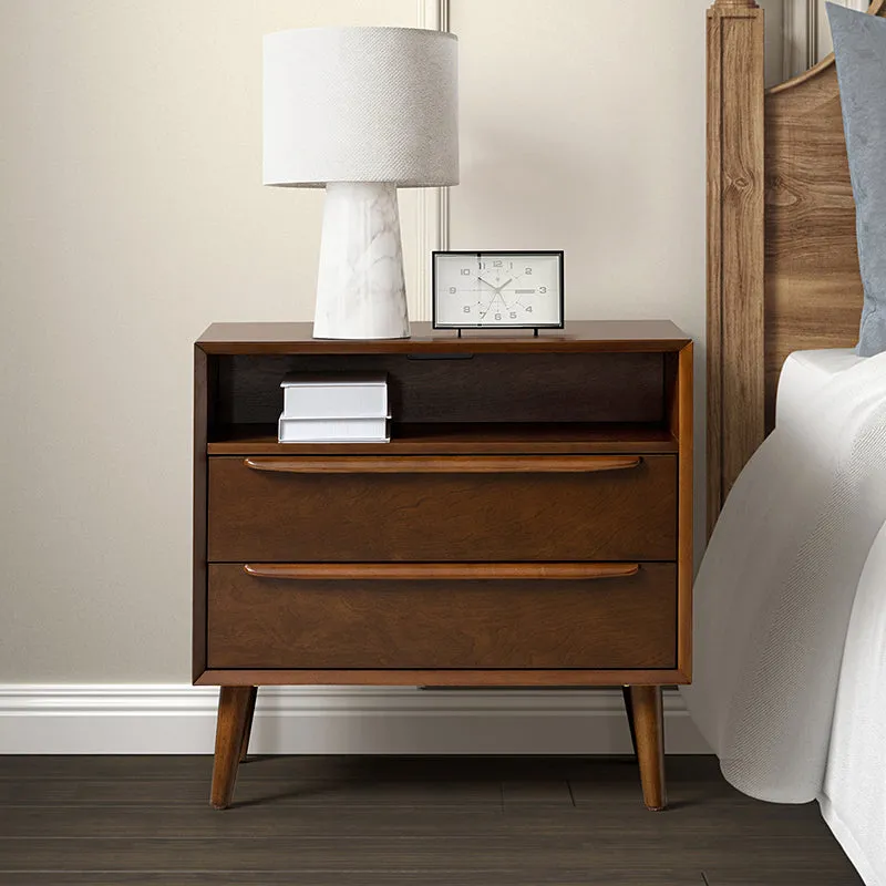 Lilian 2 - Drawer Mid Century Nightstand with Built-in Outlets