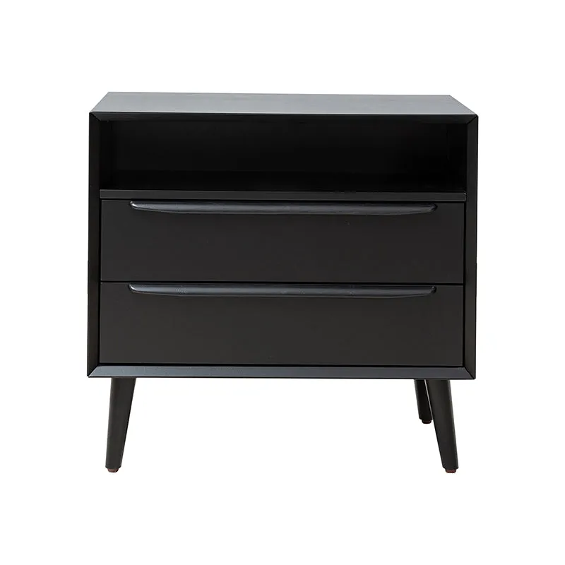 Lilian 2 - Drawer Mid Century Nightstand with Built-in Outlets