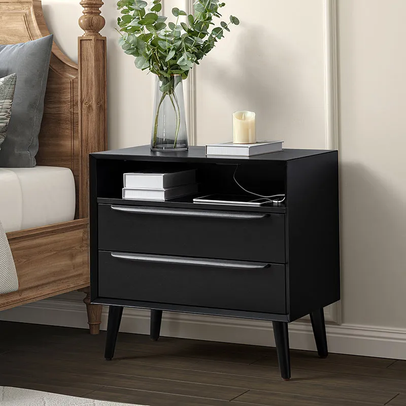 Lilian 2 - Drawer Mid Century Nightstand with Built-in Outlets