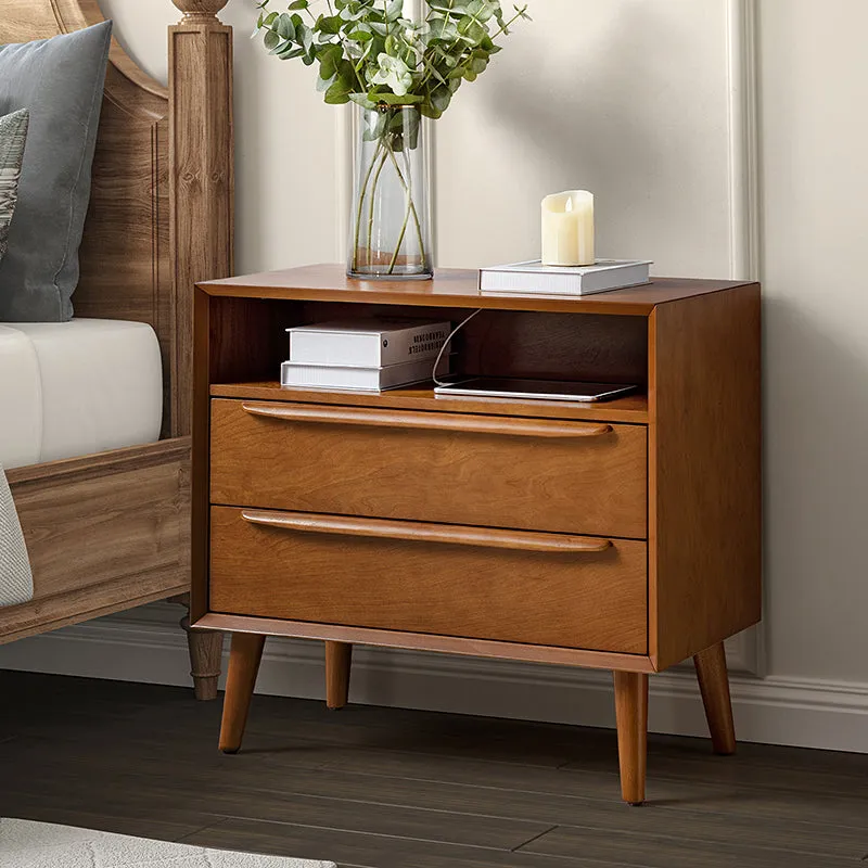 Lilian 2 - Drawer Mid Century Nightstand with Built-in Outlets