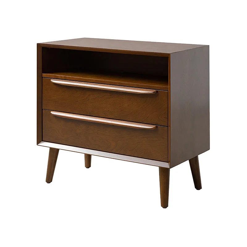 Lilian 2 - Drawer Mid Century Nightstand with Built-in Outlets