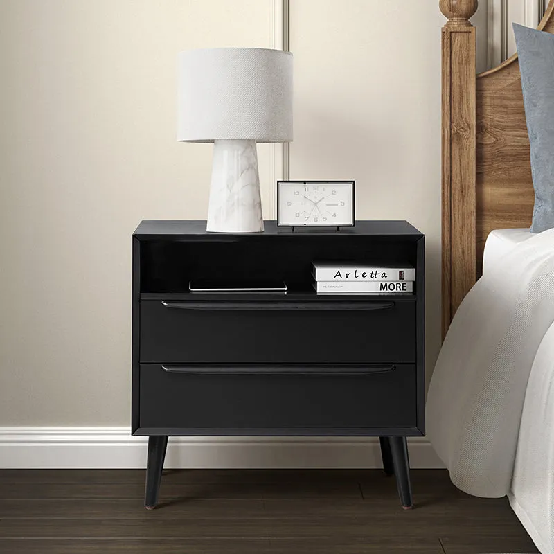 Lilian 2 - Drawer Mid Century Nightstand with Built-in Outlets