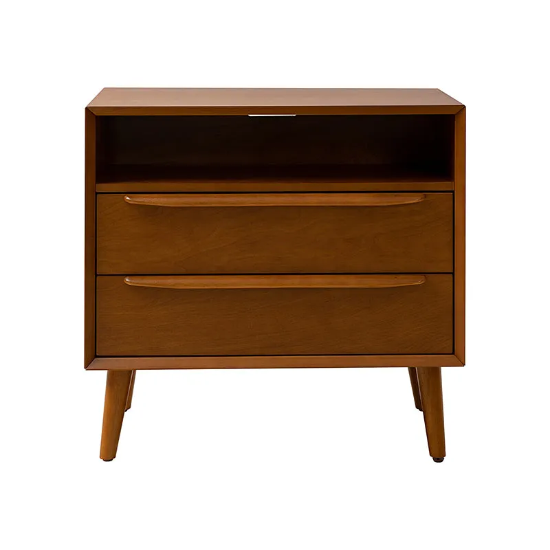 Lilian 2 - Drawer Mid Century Nightstand with Built-in Outlets