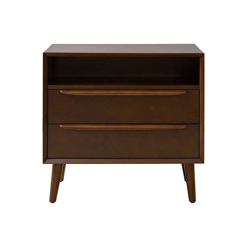 Lilian 2 - Drawer Mid Century Nightstand with Built-in Outlets