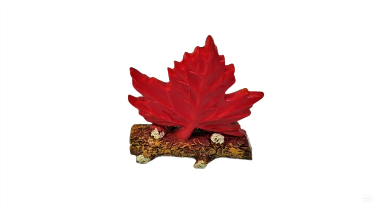 Maple Leaf with Wood Log Shaped Stand and Canada Flag Art .