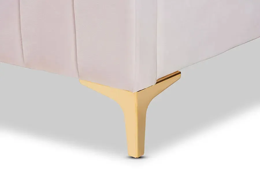 Milana Light Pink Velvet Fabric Upholstered,  Gold Platform Bed (Full)