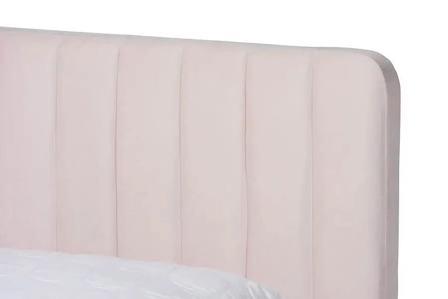 Milana Light Pink Velvet Fabric Upholstered,  Gold Platform Bed (Full)