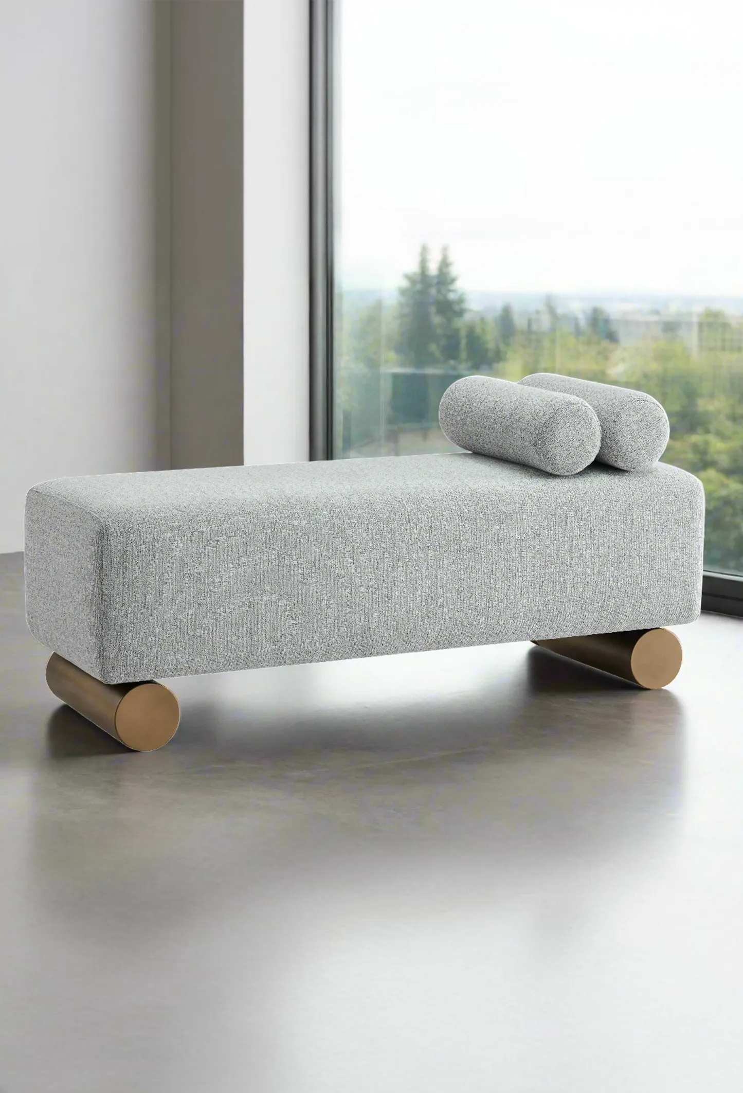 Milly Modern Gray Bench with Tube Pillow